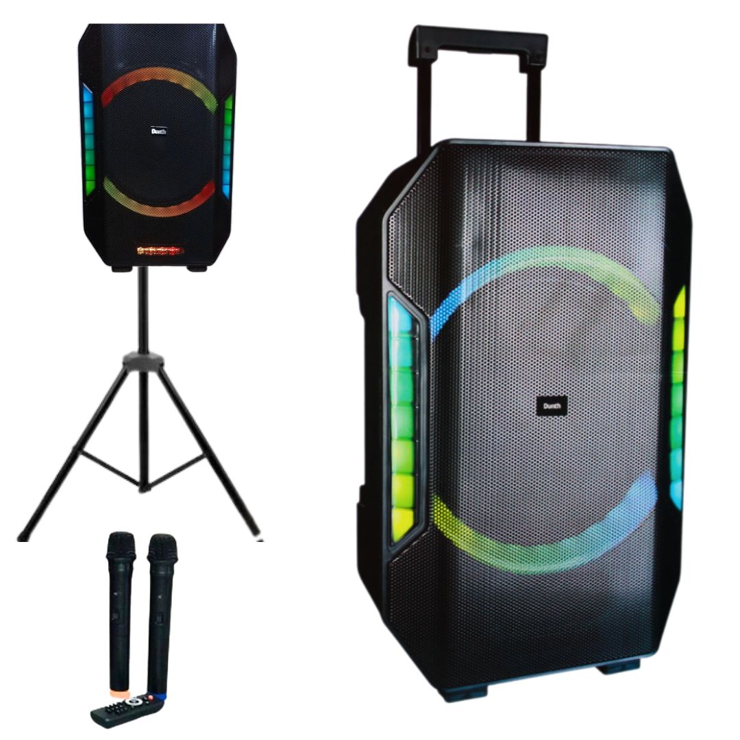 Haut parleur portable de haute qualité à batterie rechargeable avec 2 microphone sans fil et trépied réglable18000W DUNTH DU-SP2212