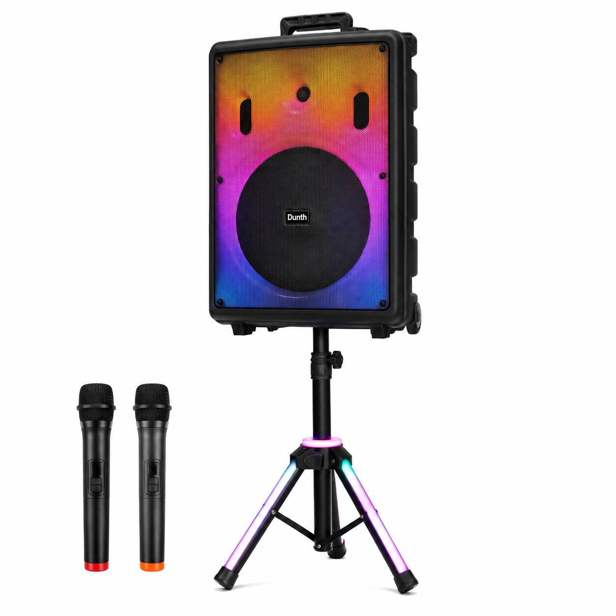 Haut parleur portable de haute qualité à batterie rechargeable avec 2 microphone sans fil et trépied réglable 6500W DUNTH DU-SP2209